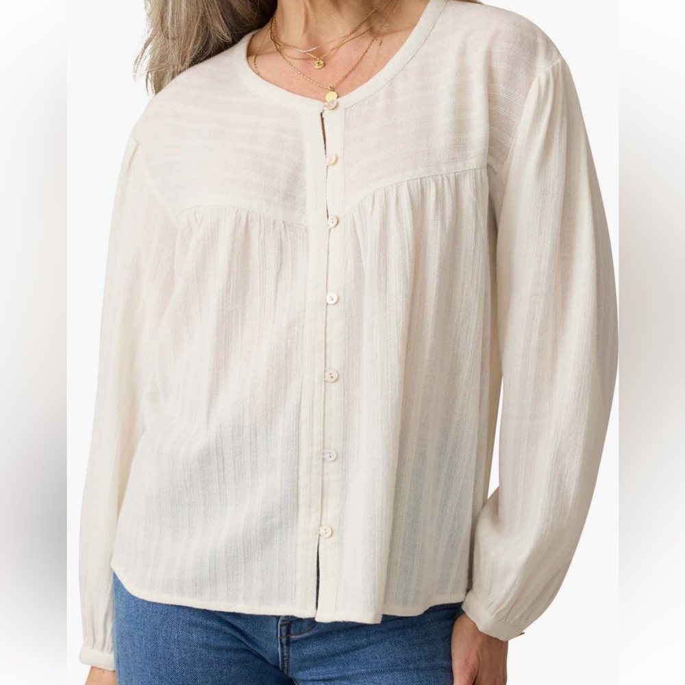 NEW Faherty Lena Organic Linen Button-Up Top in Egret